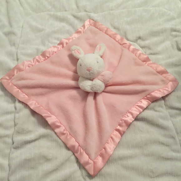 Carter's Pink White Bunny Rabbit Satin Trim Plush Security Blanket Lovey - Picture 2 of 7
